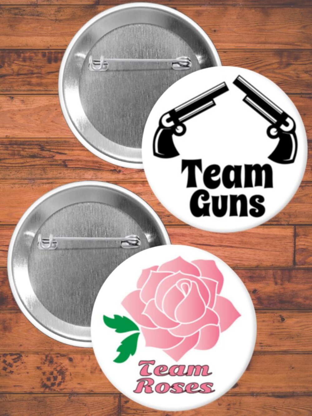 Guns Roses Gender Reveal Party Favors, Pin Back Buttons, Baby Shower
